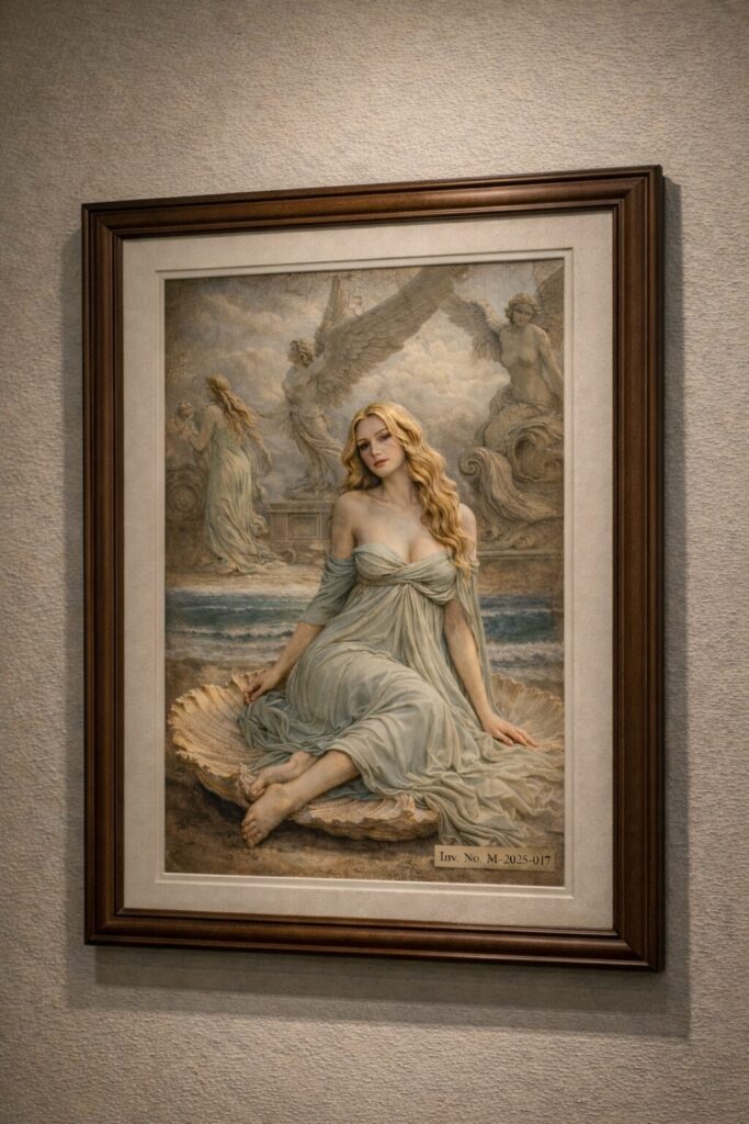 座りビーナスまいたけ像、修繕前の絵画レプリカ風(創作オリジナル) 座りビーナスまいたけ像、修繕前の絵画レプリカ風(創作オリジナル)