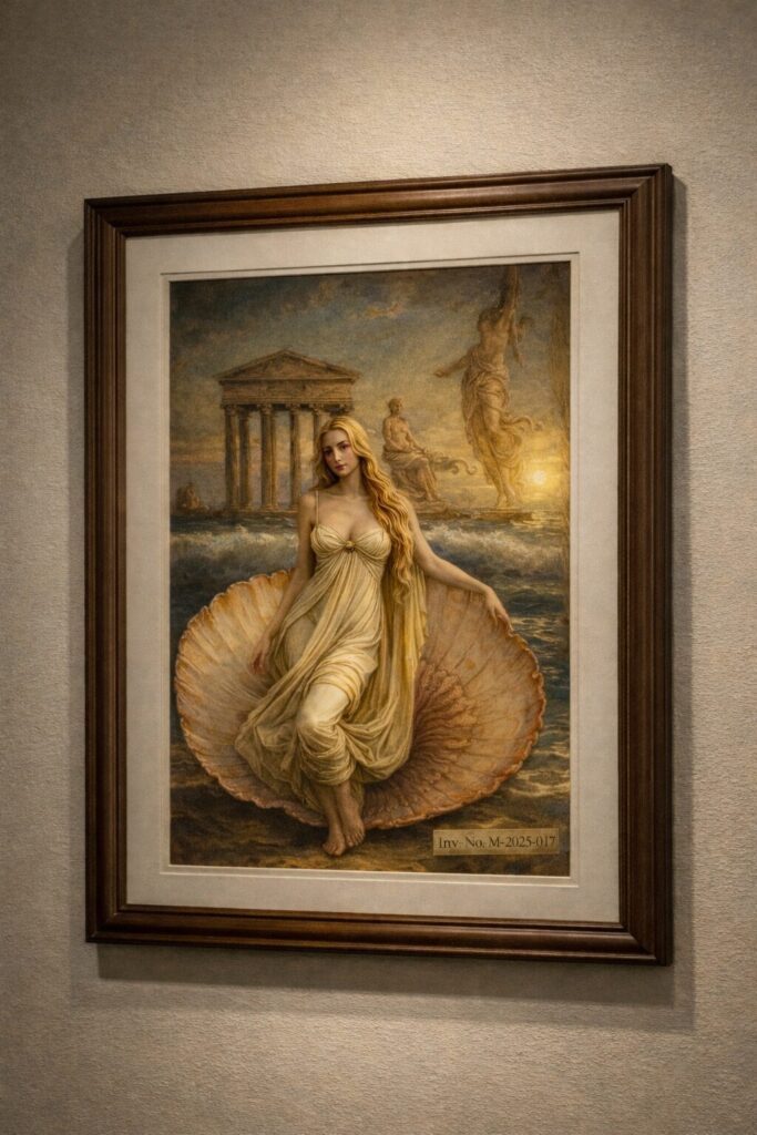 立ちビーナスまいたけ像、修繕前の絵画レプリカ風(創作オリジナル) 立ちビーナスまいたけ像、修繕前の絵画レプリカ風(創作オリジナル)