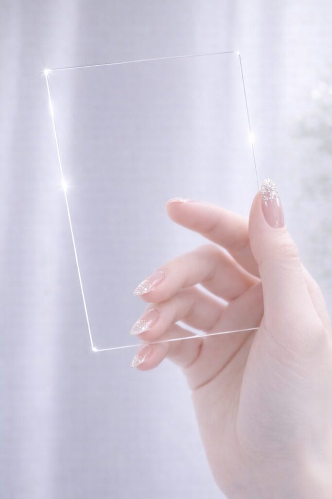 闘病自己紹介カードのアクリルカードを持つ手の素材AIイラスト/オリジナル